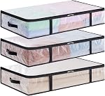 Lifewit 4 Pack sous le lit, grands sacs de rangement en plastique clair, boîtes de rangement de vêtements penderie Organisateur avec poignée renforcée Durable PP Tissu pour couvertures de draps, 60L