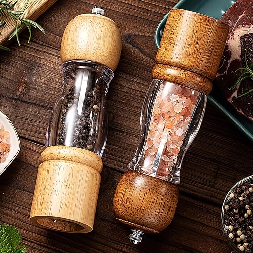Miniatura 6 de Juego de molinillo de sal y pimienta de madera, molinillos manuales de sal y pimienta de 8 pulgadas con núcleo de cerámica ajustable, molinillo de