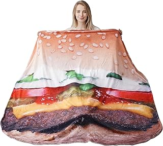 BATTILO HOME 71 Inch Hamburger Blanket Adult Size, for Women, Teens, Funny Food Blankets That Look Like Food, Cute Fleece Blanket for Everyone