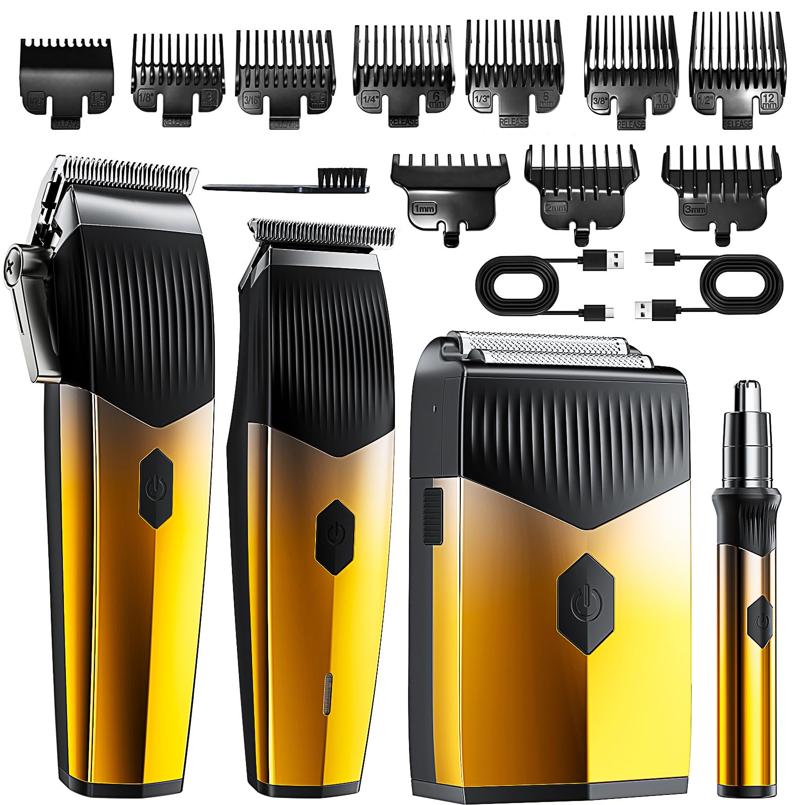 Professionelle Haarschneidemaschine, 4-in-1-Haarschneidemaschine für Herren, Bartschneider und wiederaufladbares Rasierer-Set, Metall-T-Klinge, LED-Display, Friseur-Haarschneide-Set für Männer