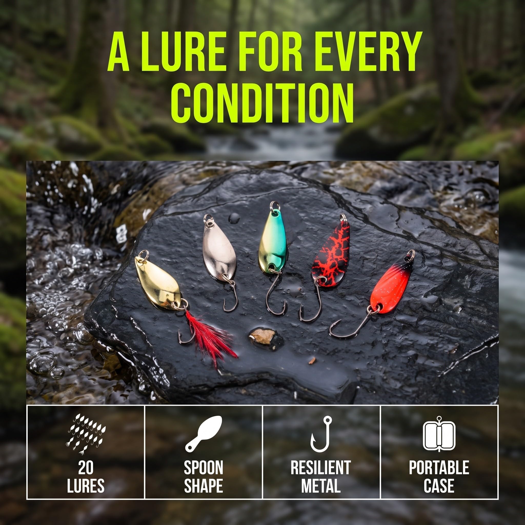 YARNOW 20 esche artificiali a forma di cucchiaio: esche artificiali in ghisa per acqua, realistiche e adatte alla pesca di persici, trote e lucci.