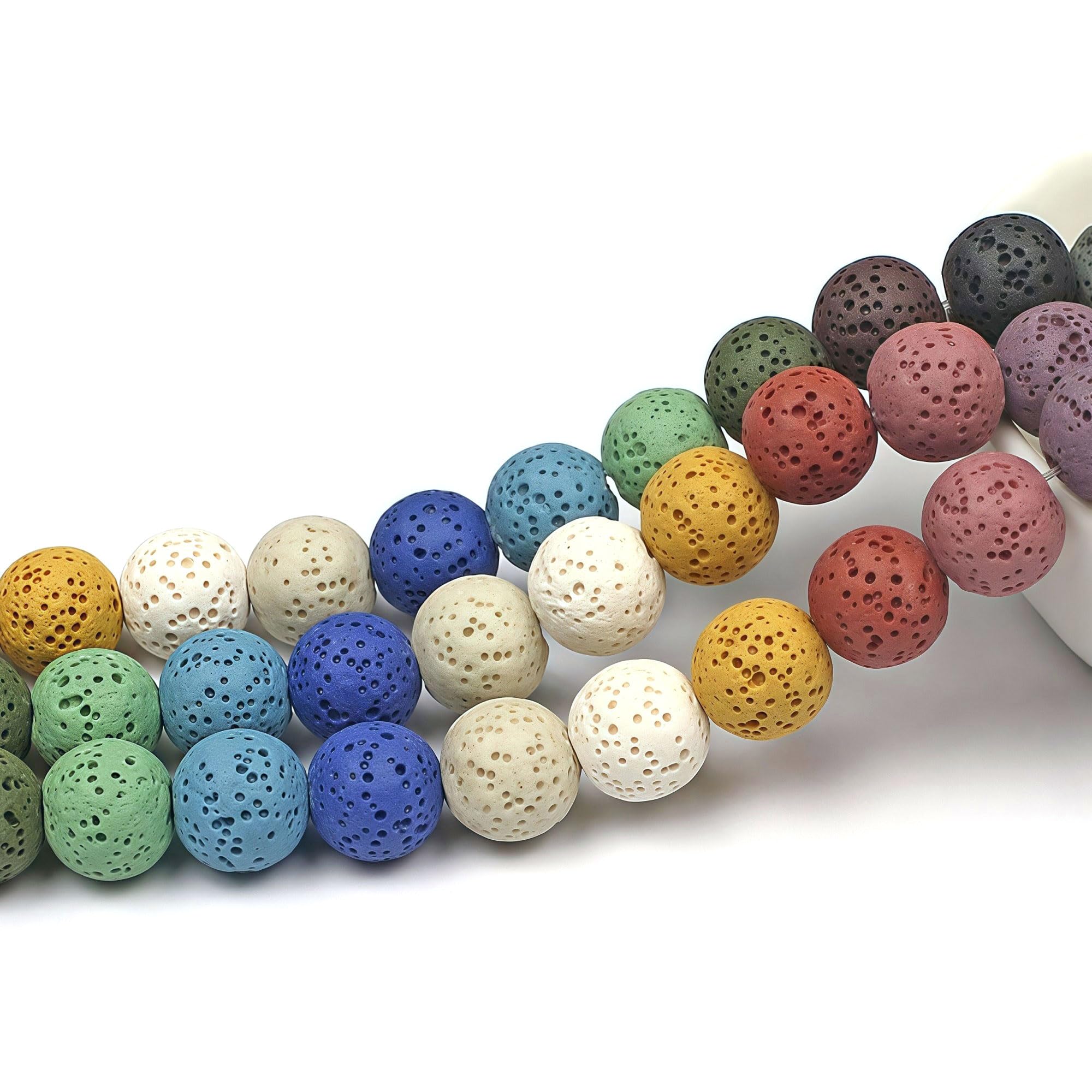 MJDCB 8mm 43 piezas Cuentas de Piedra Difusor de Aceites Esenciales Lava Multicolor Redondas Sueltas Piedras Semipreciosas Naturales para Hacer Joyas Pulseras Collares — view 3
