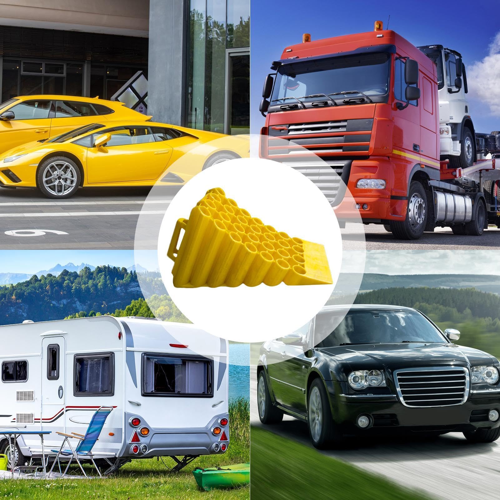 Calzos de rueda para vehículos de motor, cuñas de ruedas | Asegúrelos con | el tope antideslizante de neumáticos de Vista para motocicletas, coches, camiones, caravanas y autocaravanas