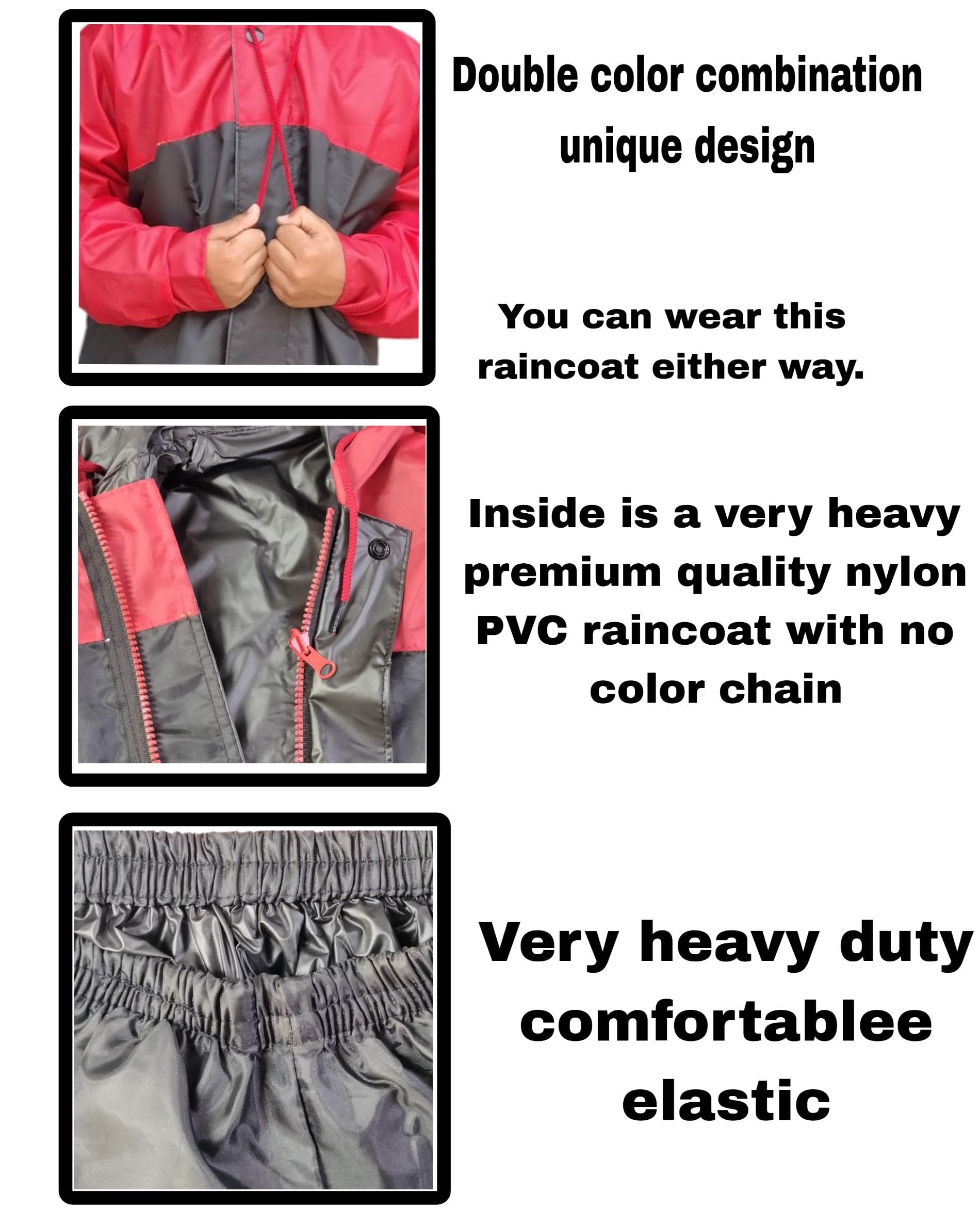 D8211K Boy's & Girl's Top + Bottom Portable Light Weight Rain Coat with Hooded & Long Sleeves for Outdoor Activity (IN, Age, 6 Years, 7 Years, Red & Black) - Image 7 thumbnail