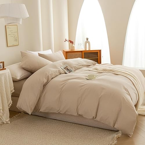 Miniatura 183 de ECOCOTT Juego de funda de edredón de 3 piezas, 100% algodón lavado, duradero, suave y cómodo, con cierre de cremallera, sin edredón, tamaño King