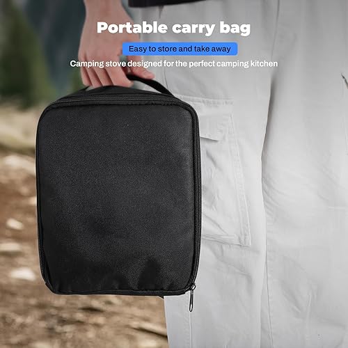 Miniatura 5 de Estufa de campamento de dos quemadores de propano de doble quemador, 16000 BTU portátil plegable para campamento, con parrilla, sartén y bolsa de