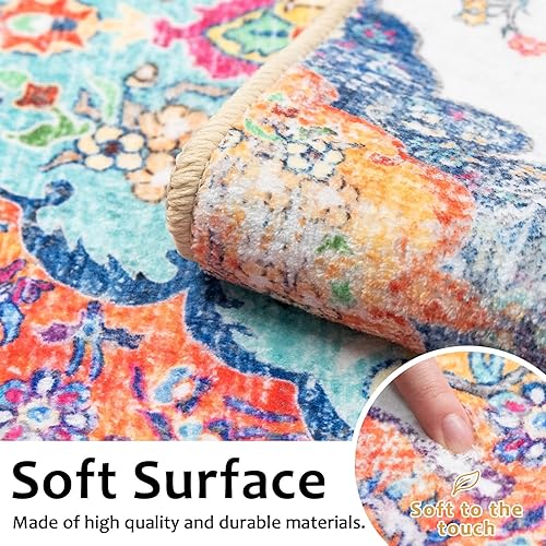 Miniatura 7 de NOTASA Alfombra lavable de 2 x 6 pies, estilo bohemio, pequeña, para pasillos, baño, entrada, cocina, alfombra vintage envejecida, oriental para
