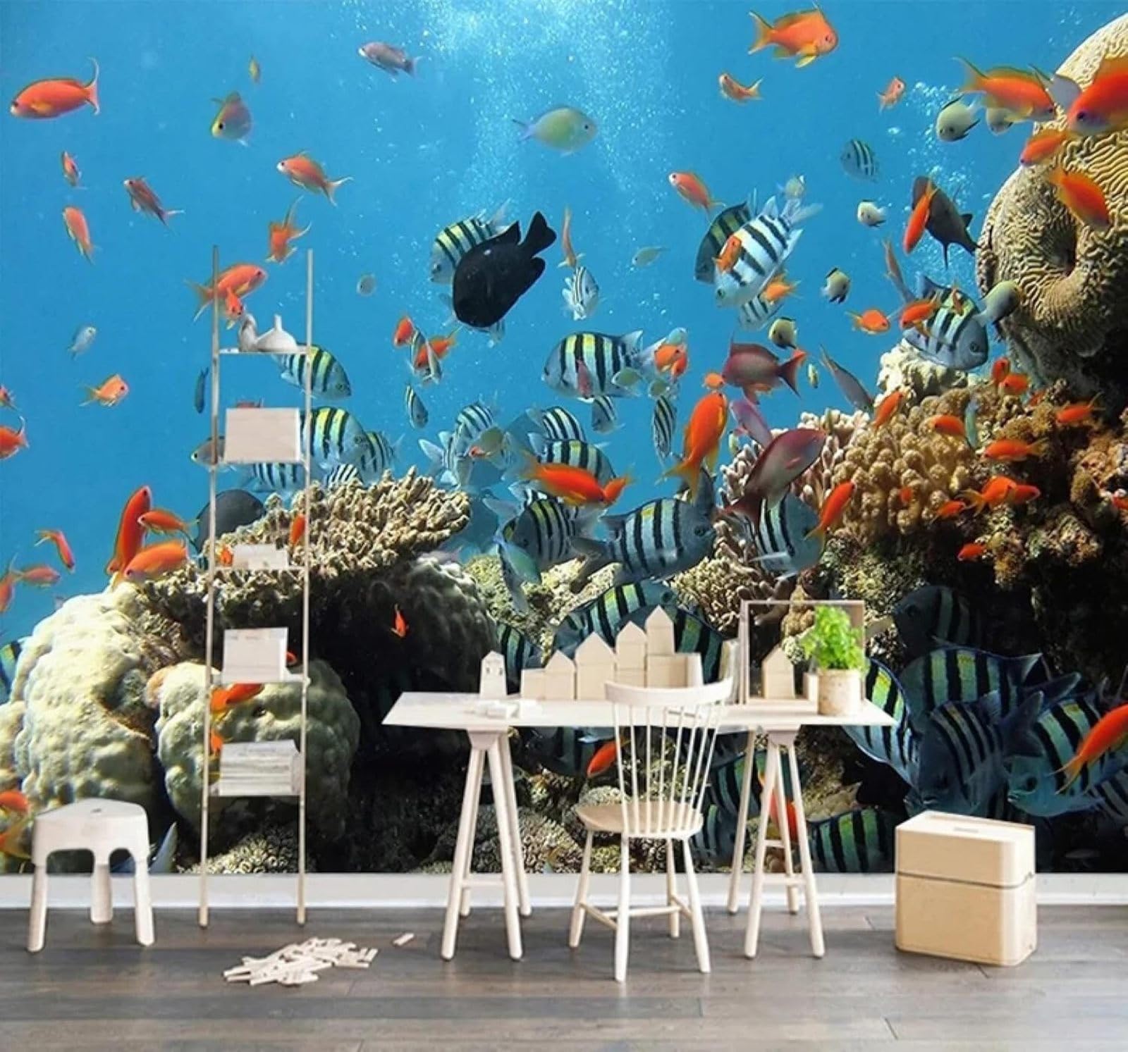 XLMING Blue Underwater World School of Fish Aquarium Hotel 3D Wallpaper Luxury Home Dining Decor Paste Sofa Living Room The Wall for Bedroom Mural-400cm×280cm