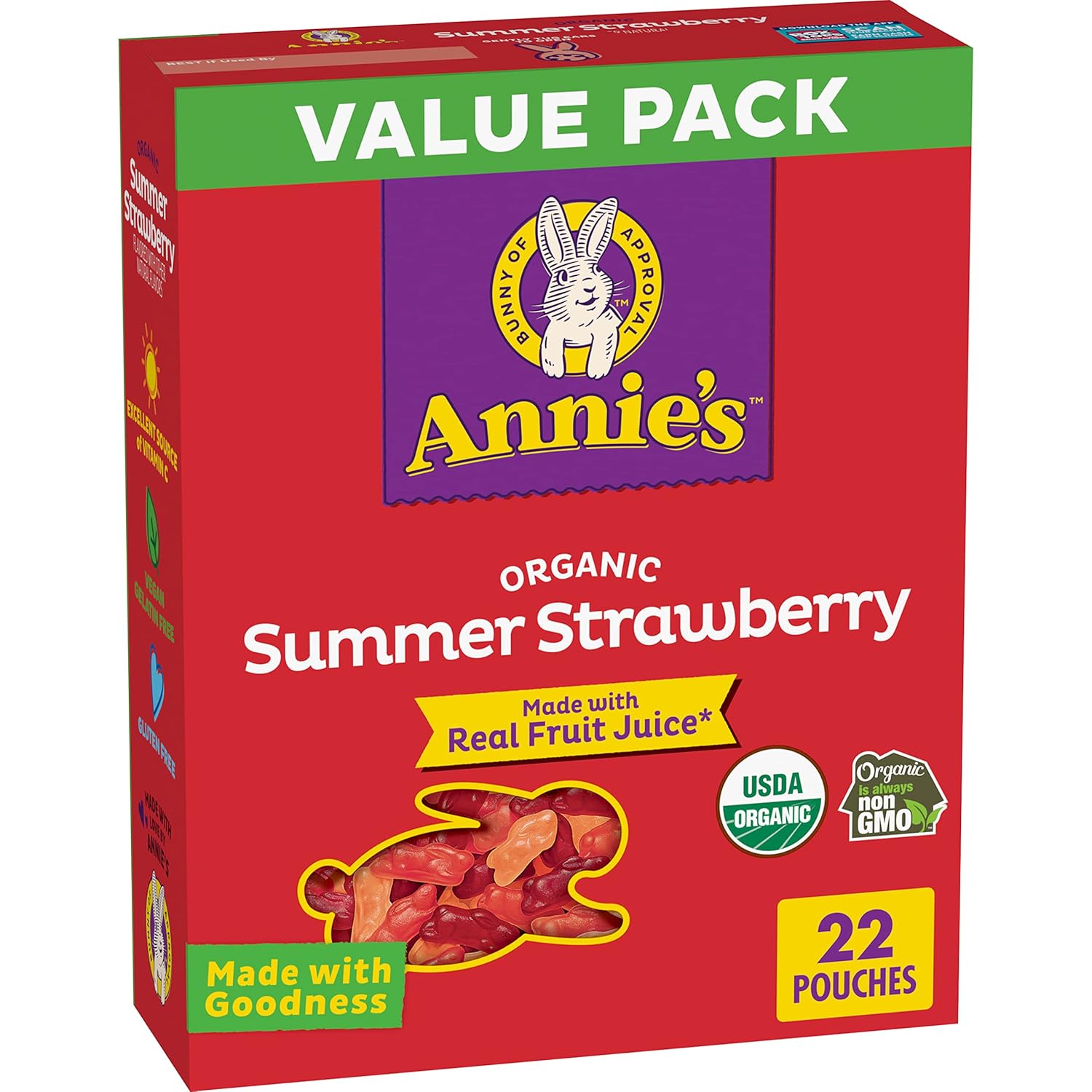 Annie’s Organic Summer Strawberry Bunny Fruit Snacks, paquete de 22