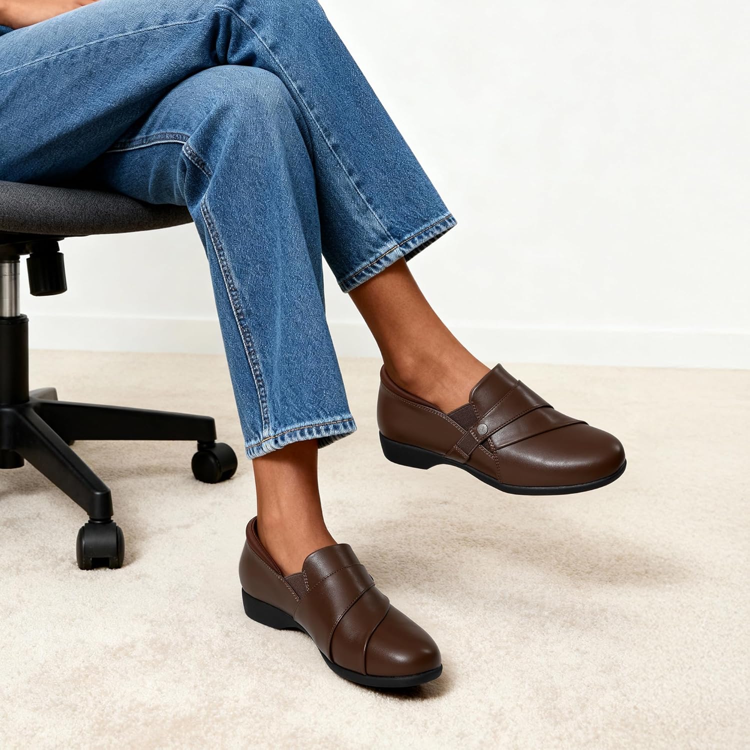 DREAM PAIRS Loafers for Women Slip-on Dressy Comfortable Business Casual Work Office Faux Leather Loafer Shoes with Arch Support,Size 8.5,All Brown,DWUMLS2530 - Image 3