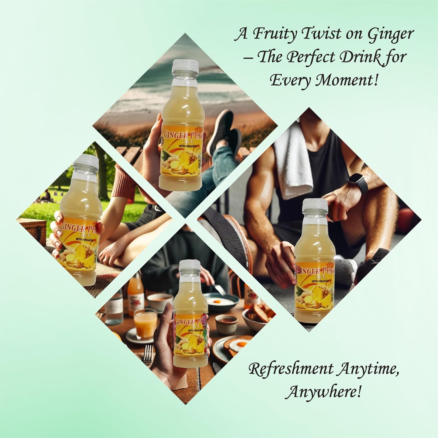 Chef K, Inc. | Ginger Punch with Pineapple – Tropical Ginger Beverage 16 oz | 6 Pack