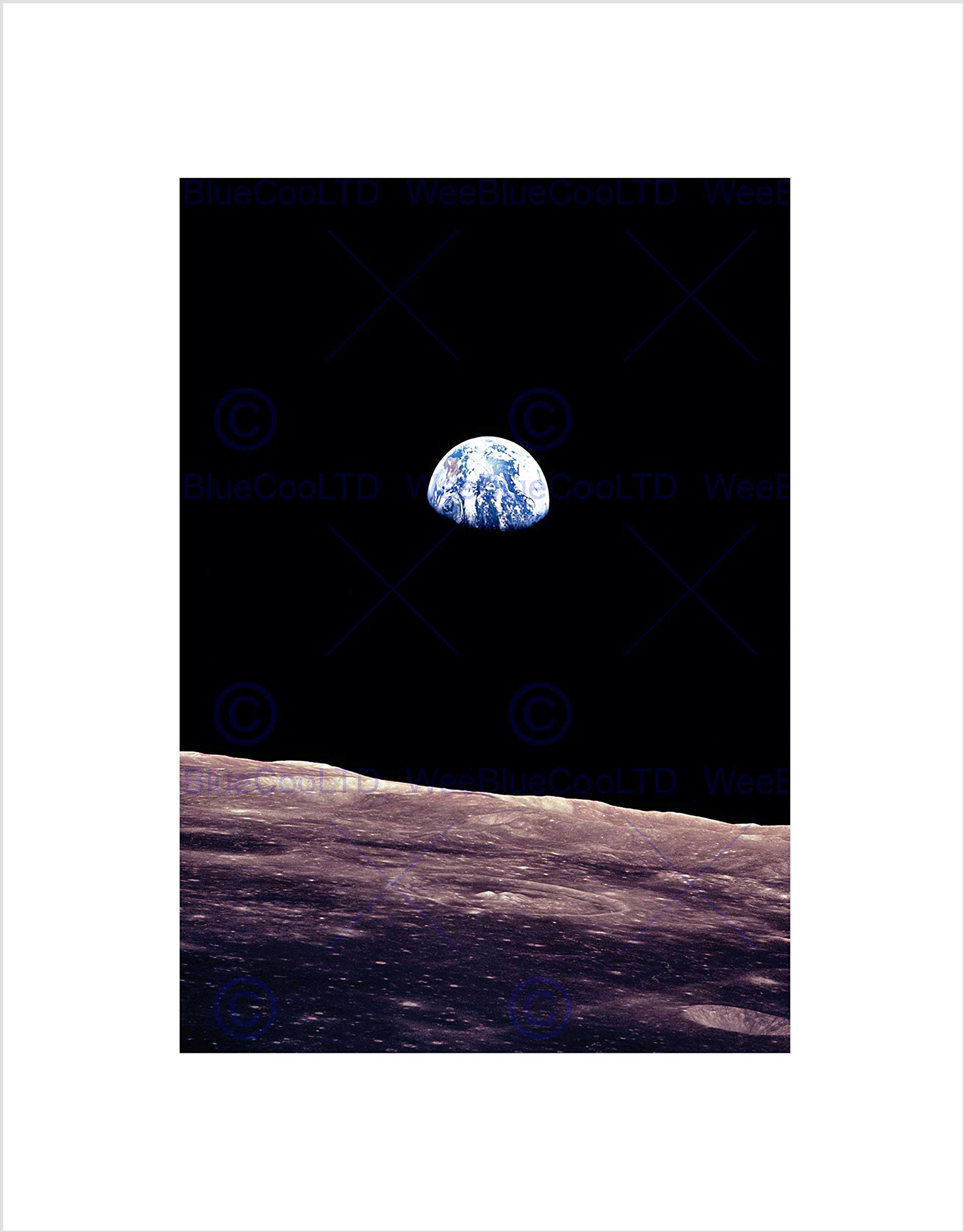 Wee Blue Coo Space Planet Earth Lunar Surface Moon Landscape Cool Wall Art Print