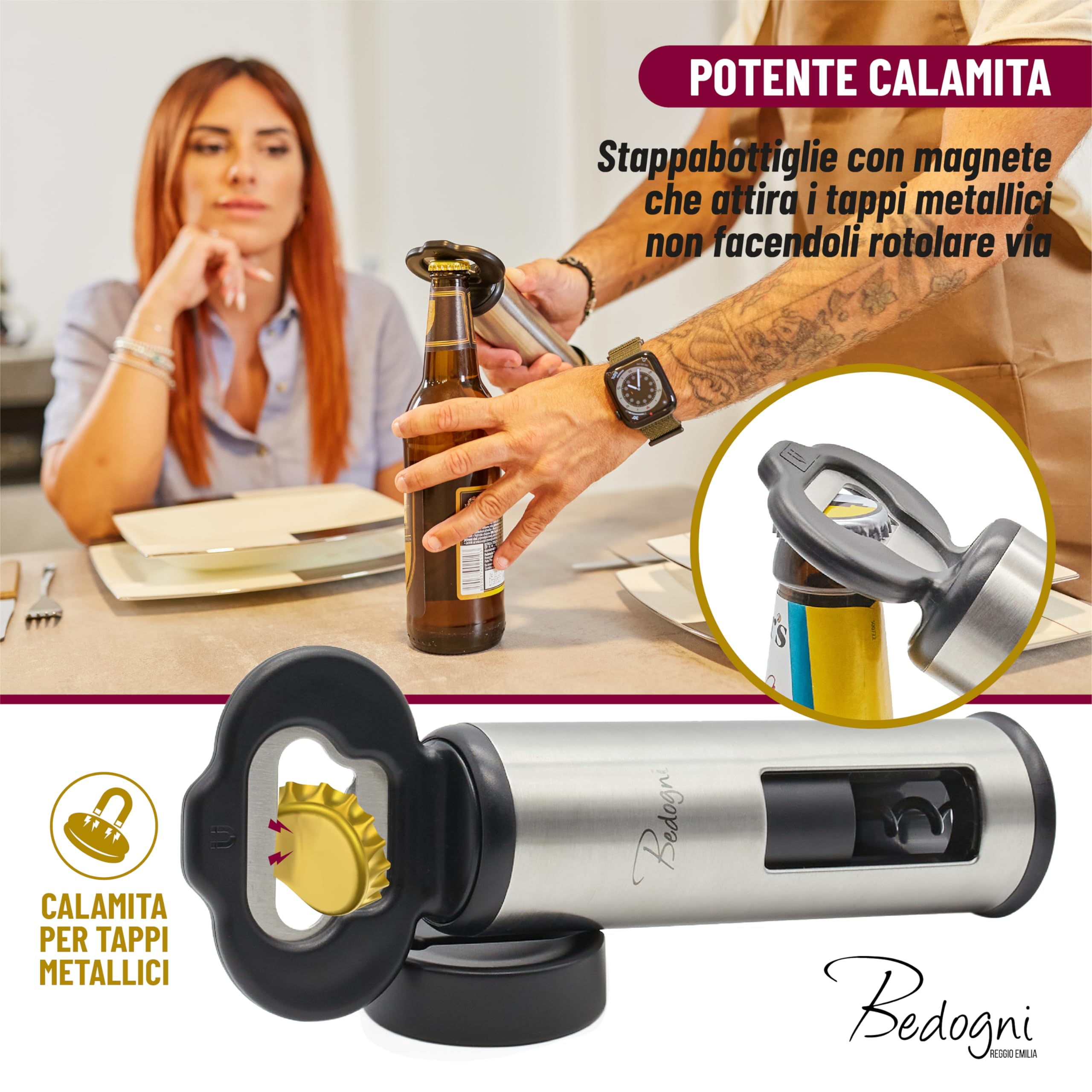 Cavatappi Apribottiglie Vino e Birra con Stappa Bottiglie Magnetico e Taglia Capsule - Regalo donna - Regalo Uomo