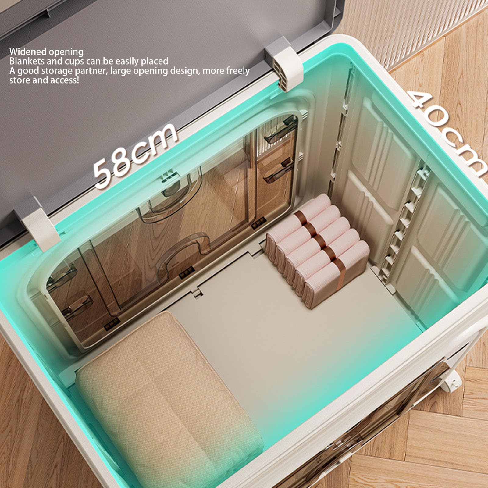 Fockety Faltbarer Aufbewahrungsbehälter, 22.8x15.7x26.8in stapelbare Kunststoff-Aufbewahrungsbox mit 4 Rädern, platzsparend für Home Office Schlafzimmer Schrank Organisation