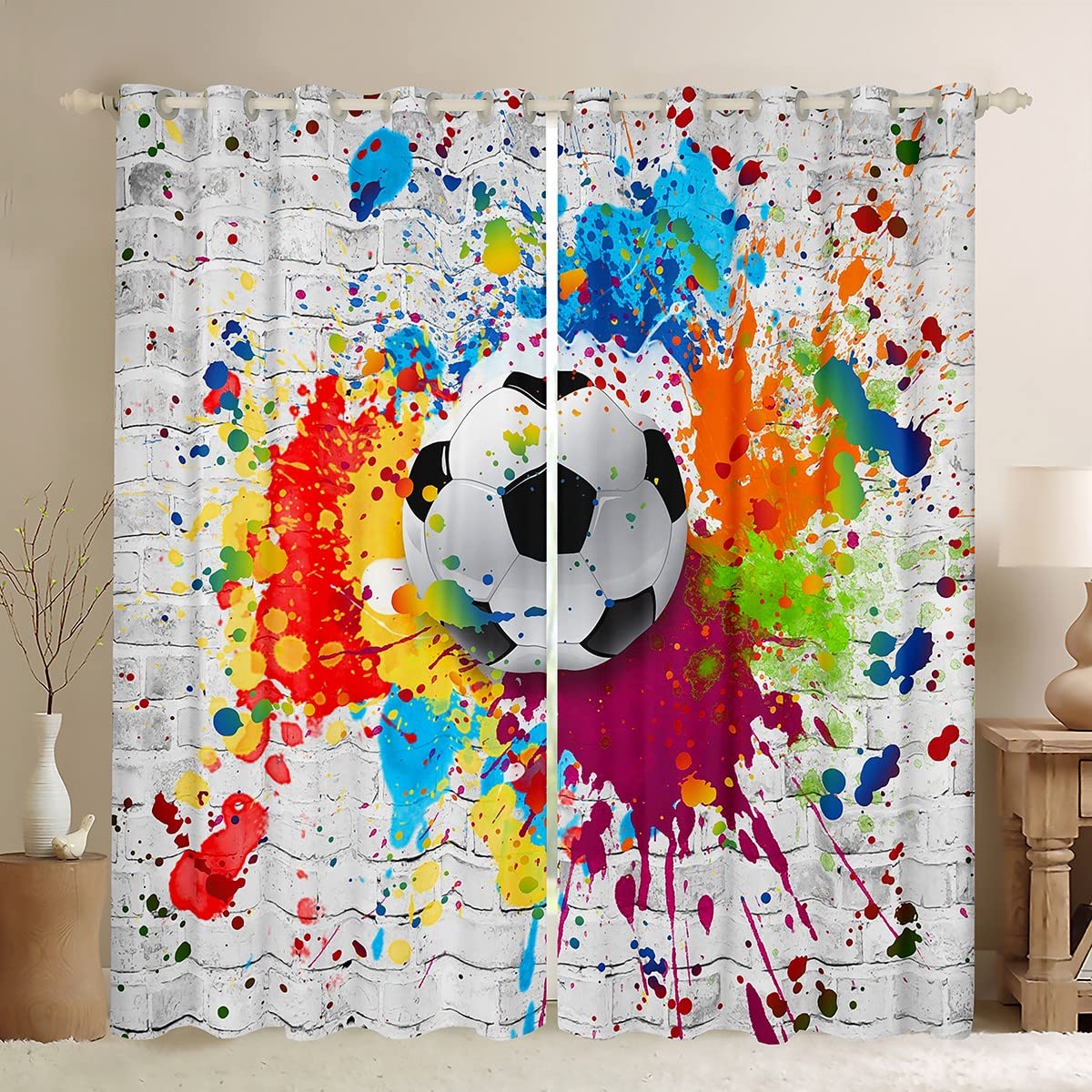 Loussiesd Football Dreapes Rugby Sports Curtains for Bedroom Living Room Soccer Ball Game Blackout Curtainss Decor Gift Football Lover Window Treatments W52*L63