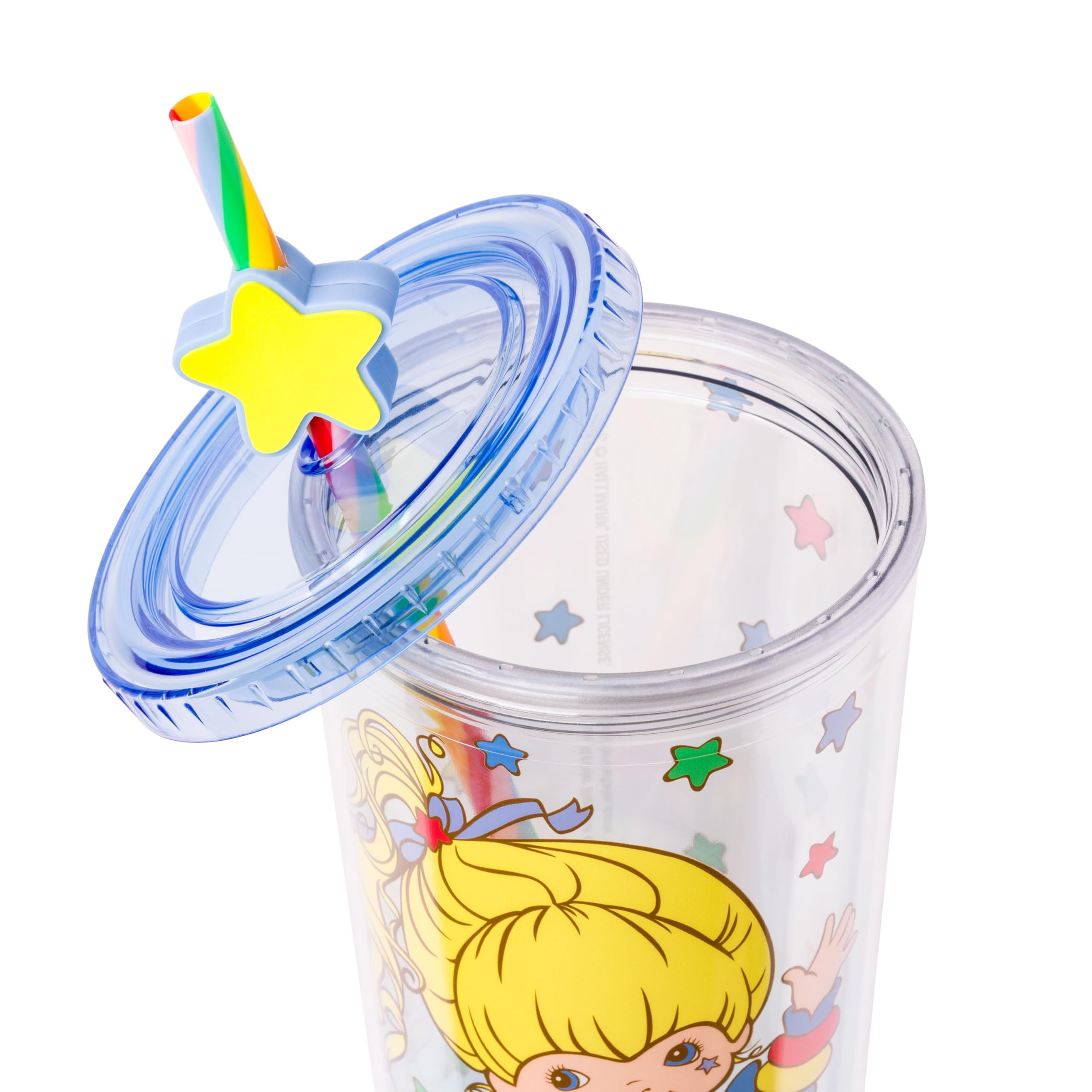 Silver Buffalo Rainbow Brite Kunststoffbecher mit Deckel und Strohhalm-Aufsatz, 680 ml
