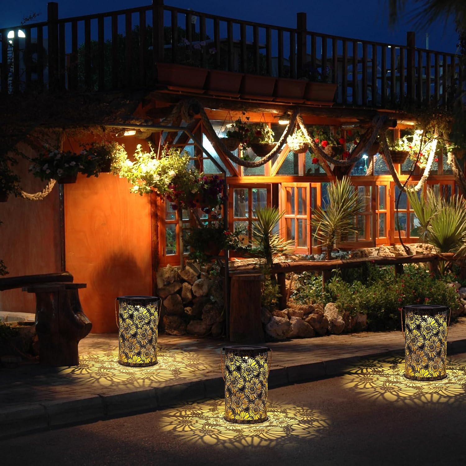 Solar Lanterns Outdoor Waterproof Hanging Moroccan Lantern Garden Decor, Hanging Solar Lights for Outside Backyard Porch Patio Table Yard Balcony Lawn Pathway Bronze