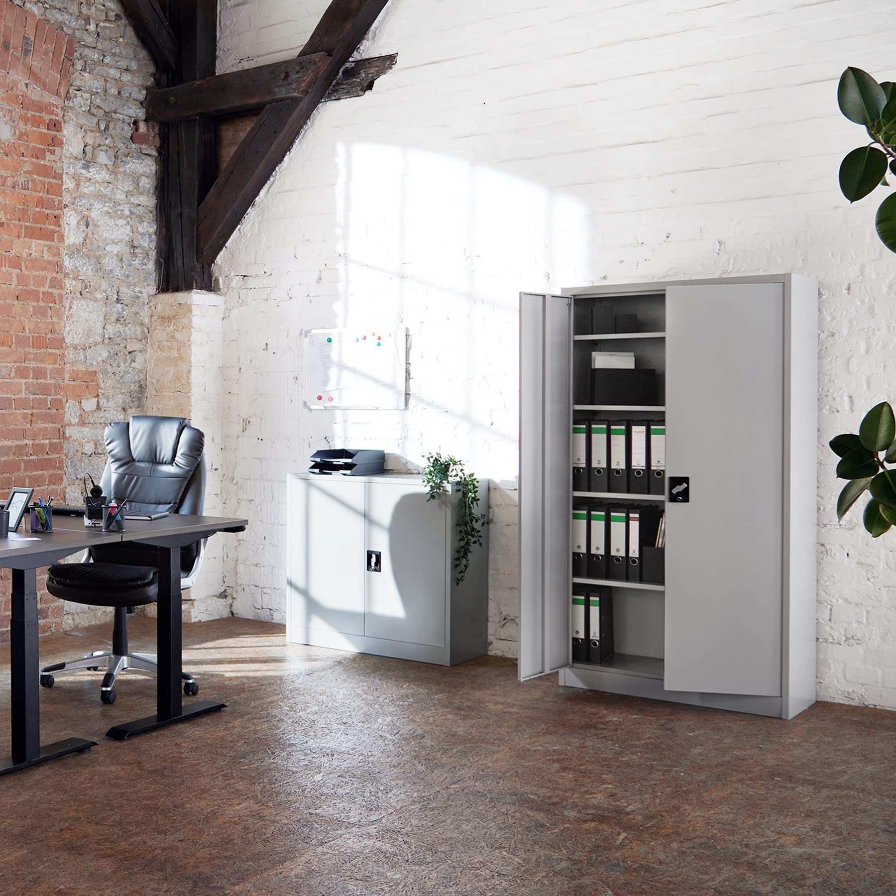 tectake® Armadio Porte Battenti, 180x80x40 cm, con 2 Ante e 5 Ripiani, Mobile con Serratura Chiave, Armadietto Portadocumenti e Faldoni per Ufficio in Metallo, Mobili Ufficio, Archivio - Grigio