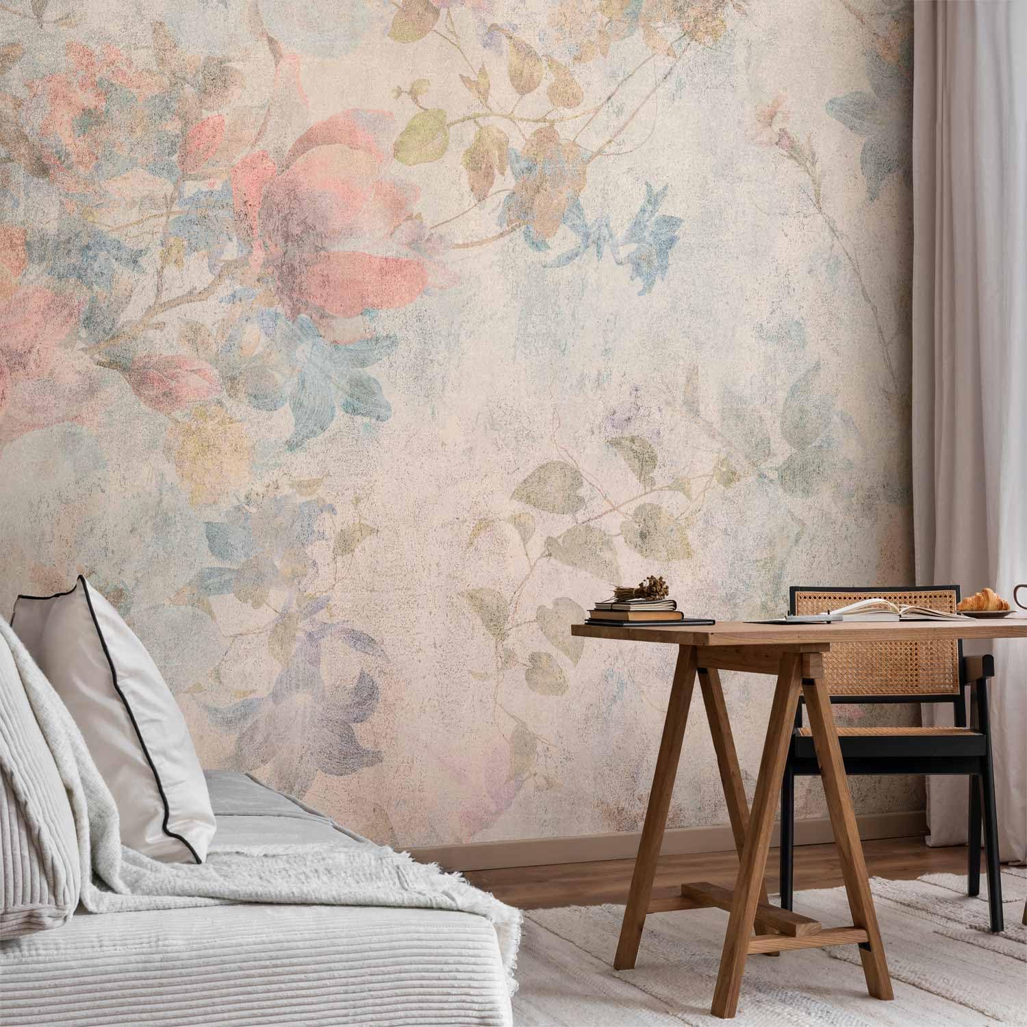 murando Fotomurales Autoadhesivos Retro Flores 441x315 cm Papel Pintado | Decoración de Pared Murales Pegatina decorativos adhesivos 3d Fotográfico Botánica Naturaleza Pradera