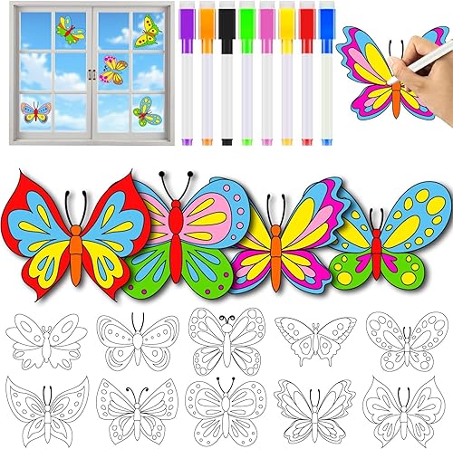 38 piezas de manualidades de mariposa de primavera para niños, para ventana de primavera, atrapasoles, kit de manualidades para colorear de