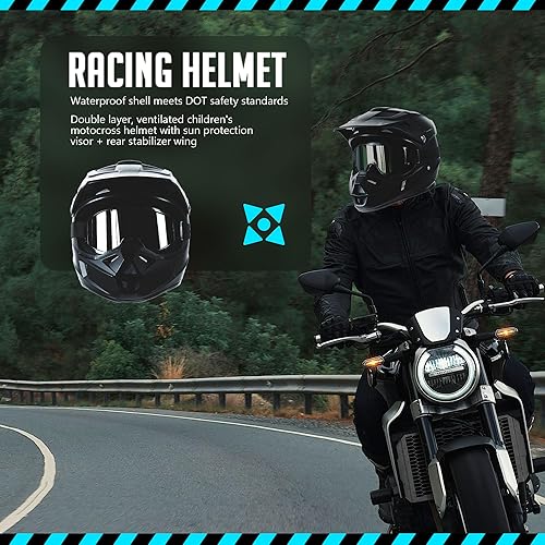 Miniatura 3 de Casco de motocross y ATV para niños de 4 a 16 DOT, casco de motocicleta de cara completa para cuatro ruedas, motocross, BMX. MXUTV, moto de nieve,