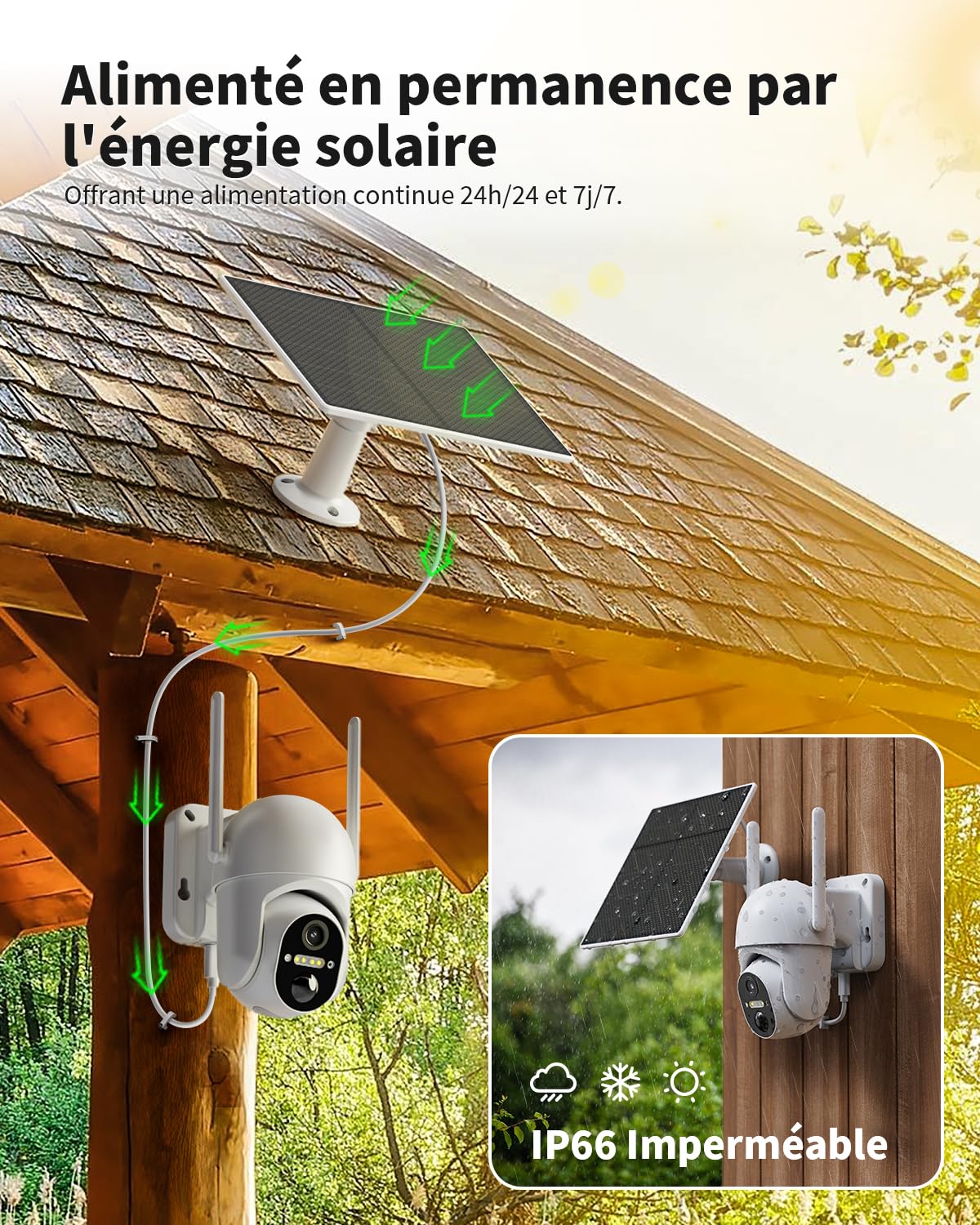 Caméra de Surveillance extérieure 4G LTE- Batterie avec Carte SIM- Caméra PTZ Solaire sans Fil 2K- sans Wi-FI- Pivote à 355°/100°- Vision Nocturne Couleur- Audio- Détection Humaine PIR- IP66