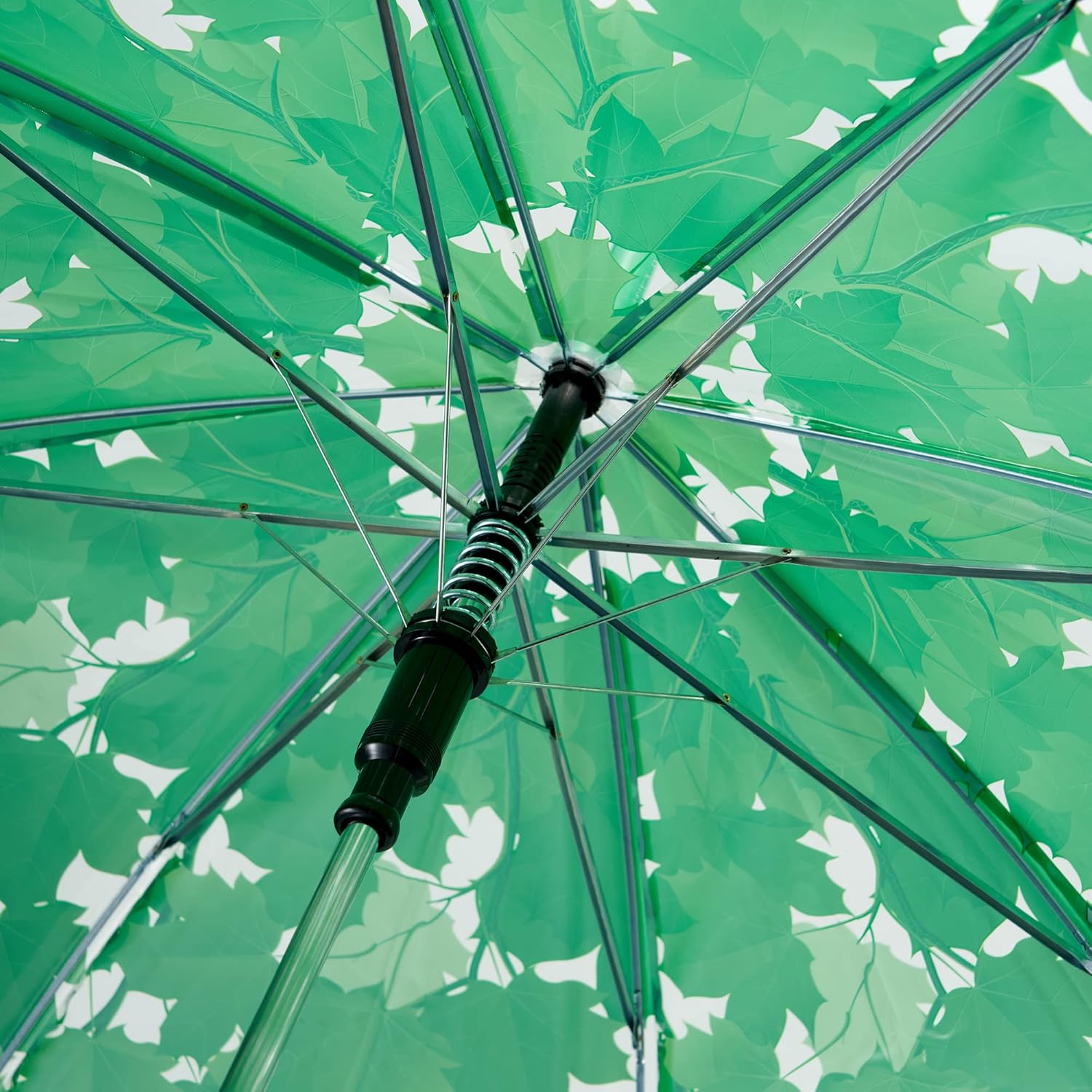 ThreeH Clear Dome Bubble Umbrella with Leaves Automatic Switch Long Handle Straight Pole Rainproof Photographing for Women and Children