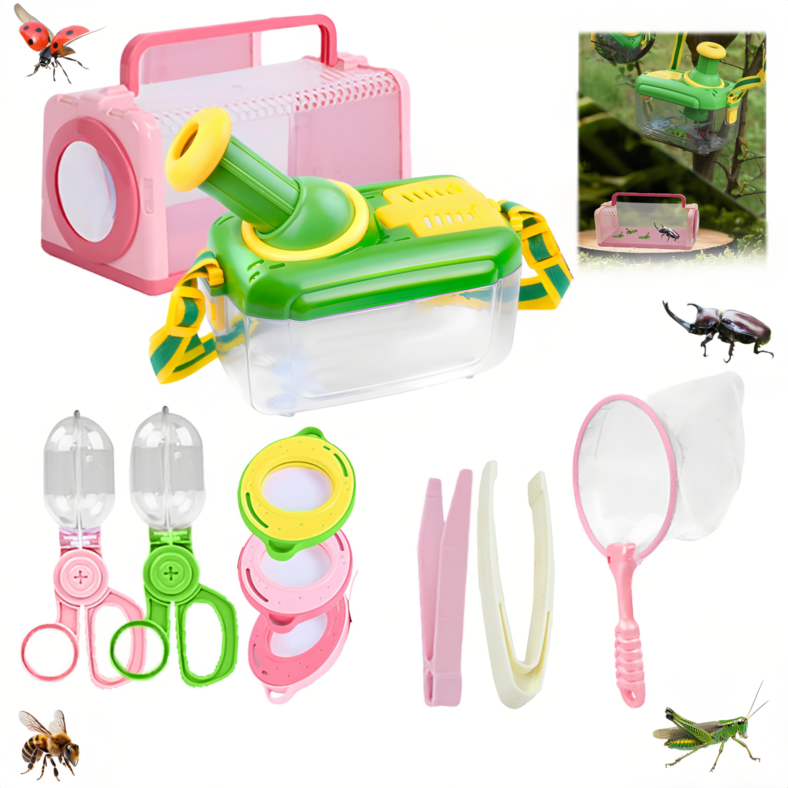 2Pack Bug Catcher Kit, Insect Observation Box with Magnifier, Catcher, Tweezers, BugHunting Kit for Outdoor, Bug CollectingKit