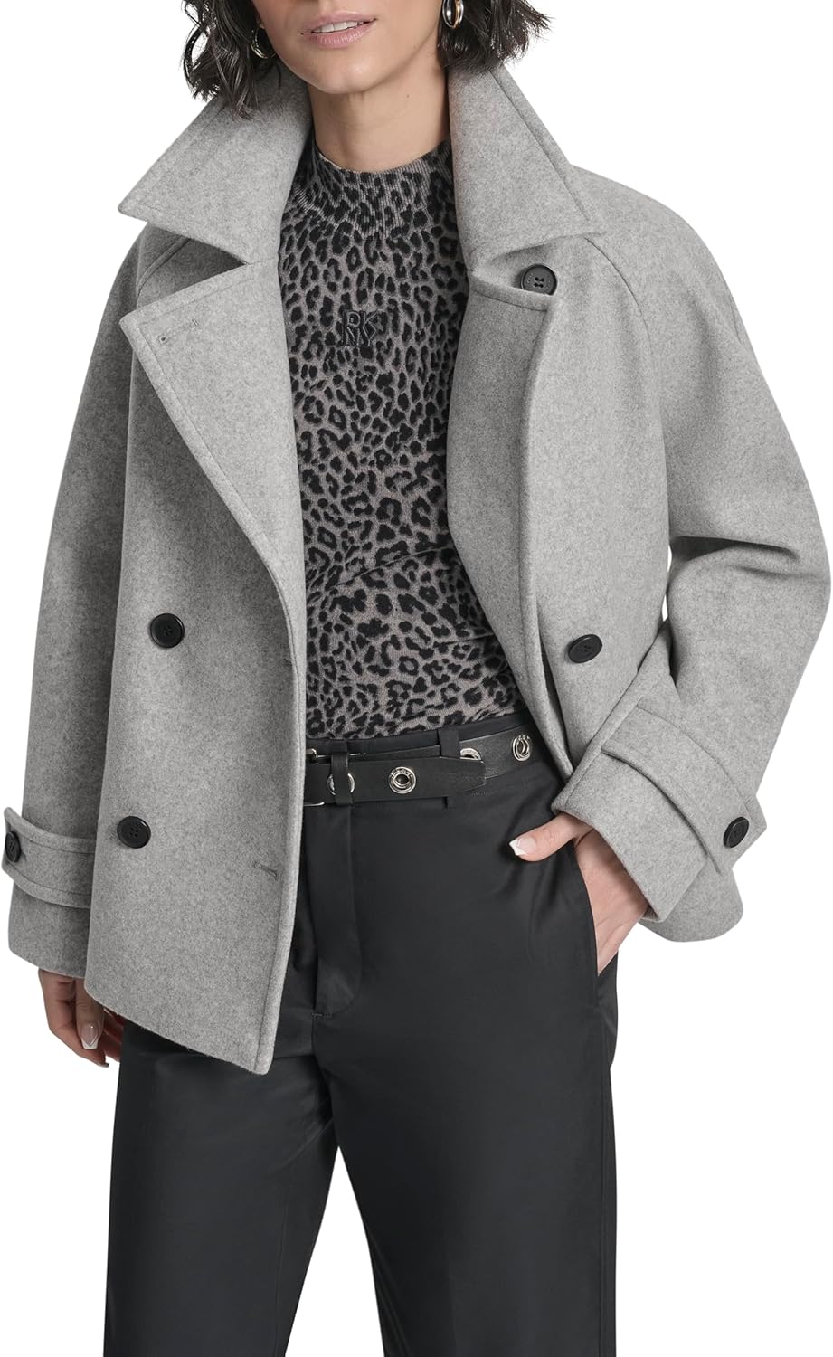 DKNY Women's Faux Wool Double-breasted Short Coat – Tailored Chic Winter Jacket - Image 10