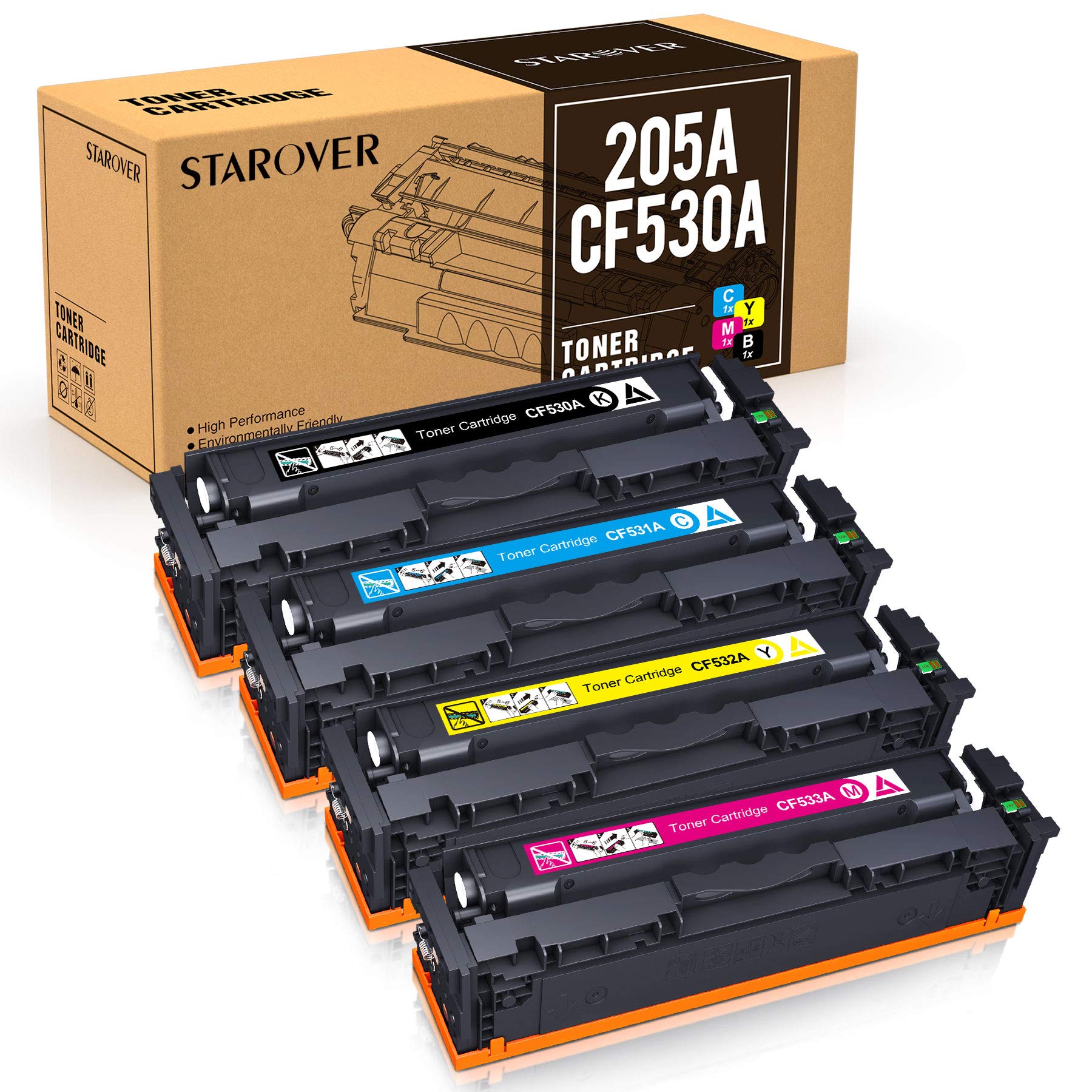 STAROVER Cartucce compatibili per HP 205A CF530A CF531A CF532A CF533A per HP Color Laserjet Pro M181FW M181 M180 180N per HP Color Laserjet Pro M154A M154NW M154 (confezione da 4)