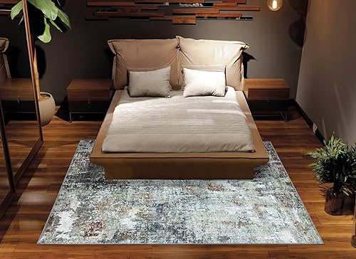 Miniatura 7 de Bloom Rugs Alfombra lavable antideslizante de 3 x 5 pies - grisrojomarrón - Alfombra abstracta moderna para sala de estar, dormitorio, comedor y