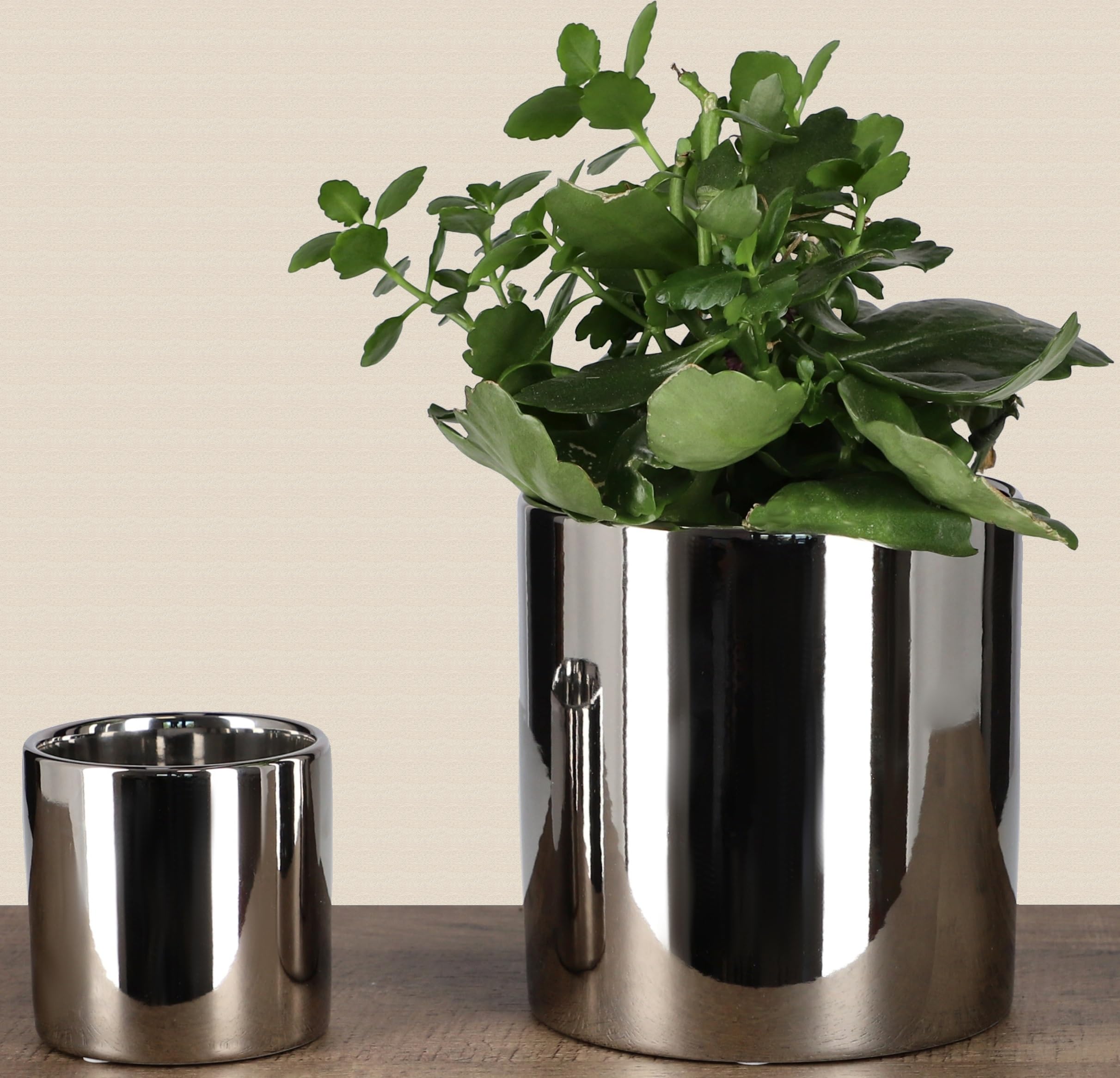KOTARBAU® Vaso da fiori lucido, diametro 230 mm, cilindrico, in ceramica, decorativo, in argento, per piante da interno, vaso da giardino