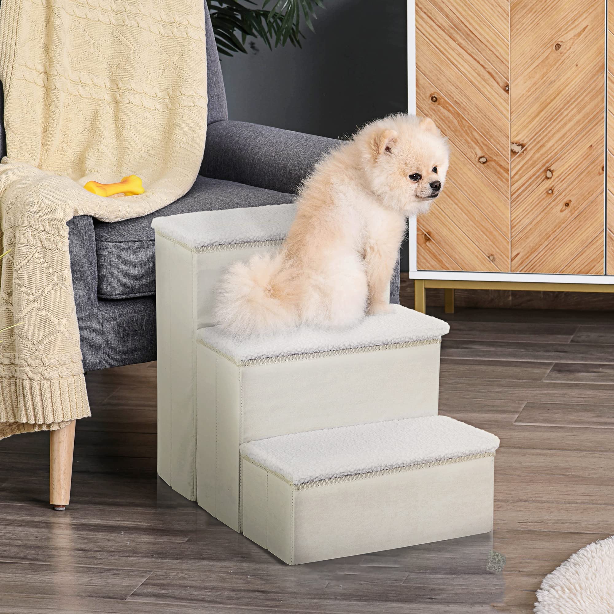 PawHut Hundetreppe 3 Stufen 48 cm Hoch für kleine und alte Tiere Weiß
