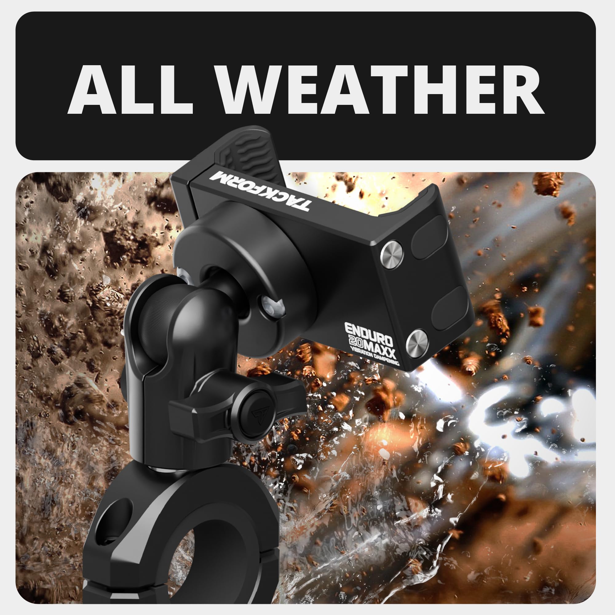 Tackform Motorrad-Telefonhalterung, Schwarz, Vibrationsdämpfung, 20MAXX, BC3 Universal-Klemme, passend für 7/8-1-1/4-Zoll-Lenker, kompatibel mit iPhone