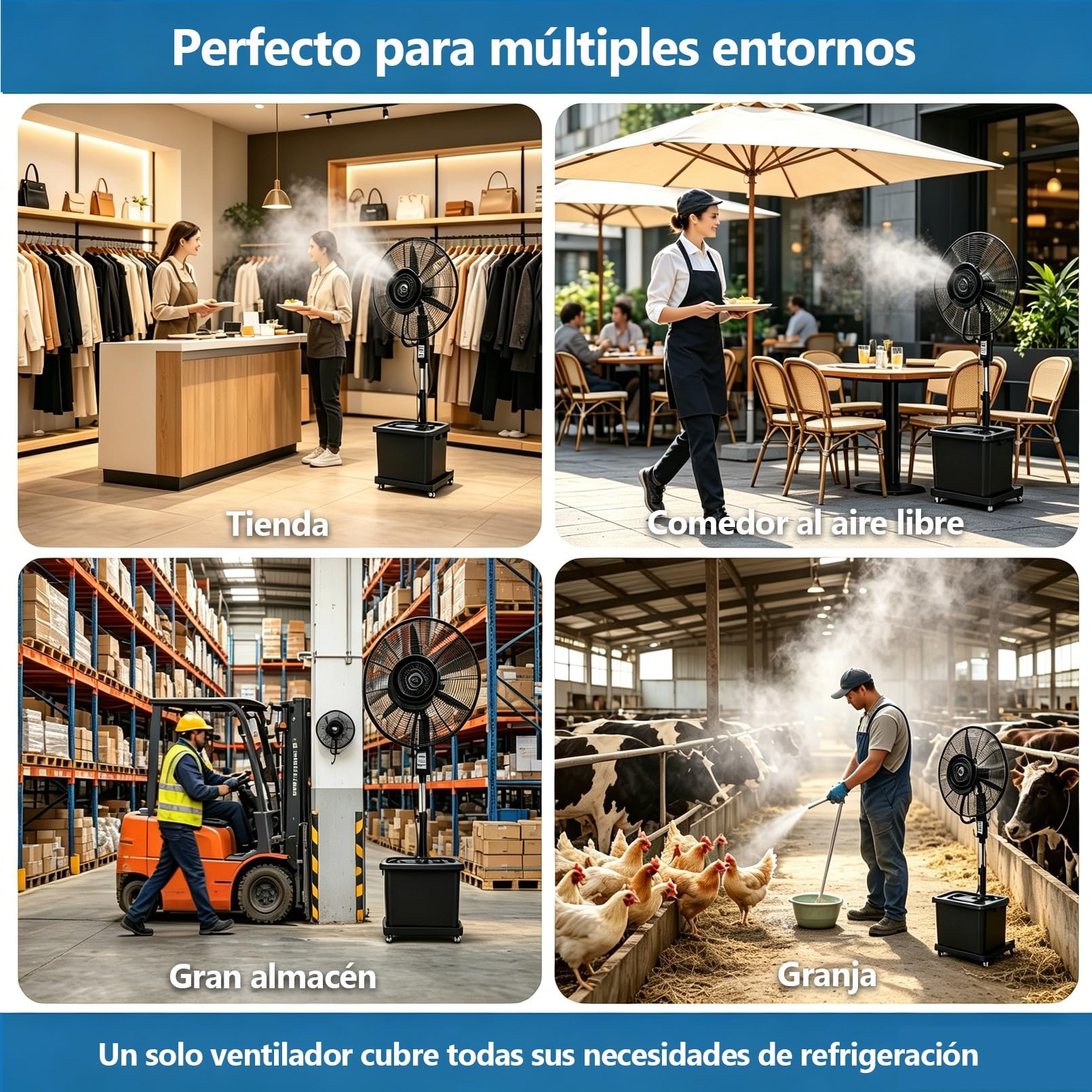 Ventilador Humidificador 42L con Nebulizador, 3 Velocidades, Altura Regulable 160-200cm, Oscilación 90°, Ruedas Pivotantes, Enfriador De Aire Portatil Ventiladores de Pie con Agua para Oficina(⌀71cm)