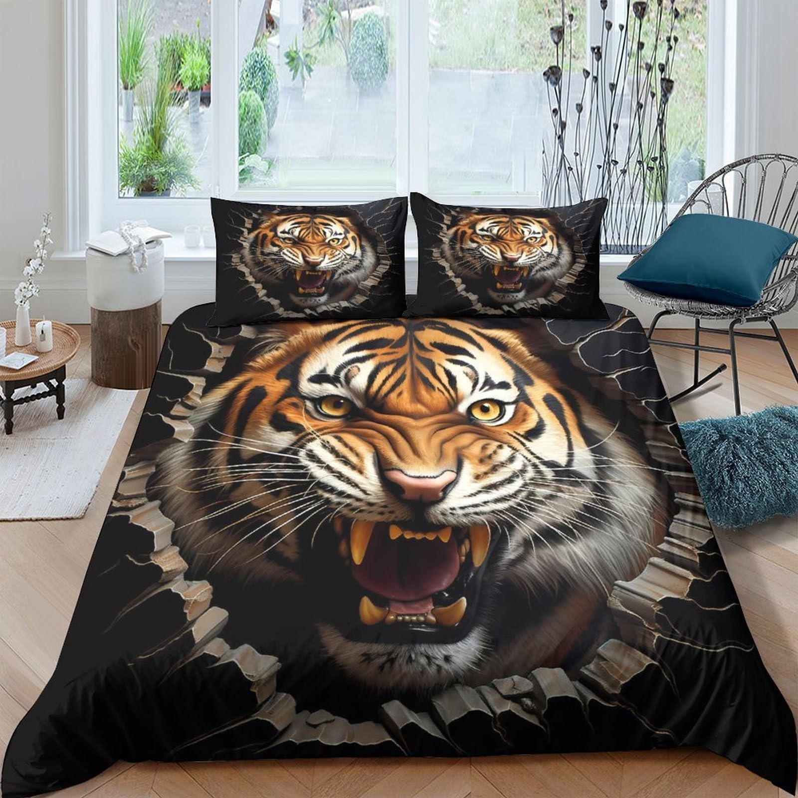 Ctjqhvkz Style-8 3D Printed Tiger Face Fitted Sheet Microfiber Black Fierce Animal Mattress Cover Anti-Slip Easy Care For Bedroom Decor Single（135X200cm）