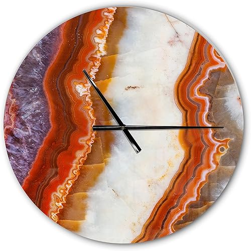 DesignQ Reloj de pared moderno con diseño de rayas de piedra de colores, reloj de pared redondo rojo para decoración de sala de estar