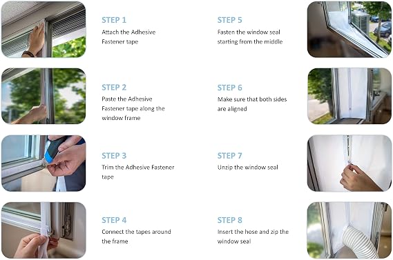 Window Seal for AC Unit Window Seal For Portable Air Conditioner Sealing AC with Zip and Adhesive Fastener Best Way To Seal Tilted Window With Maximum Length of 158''