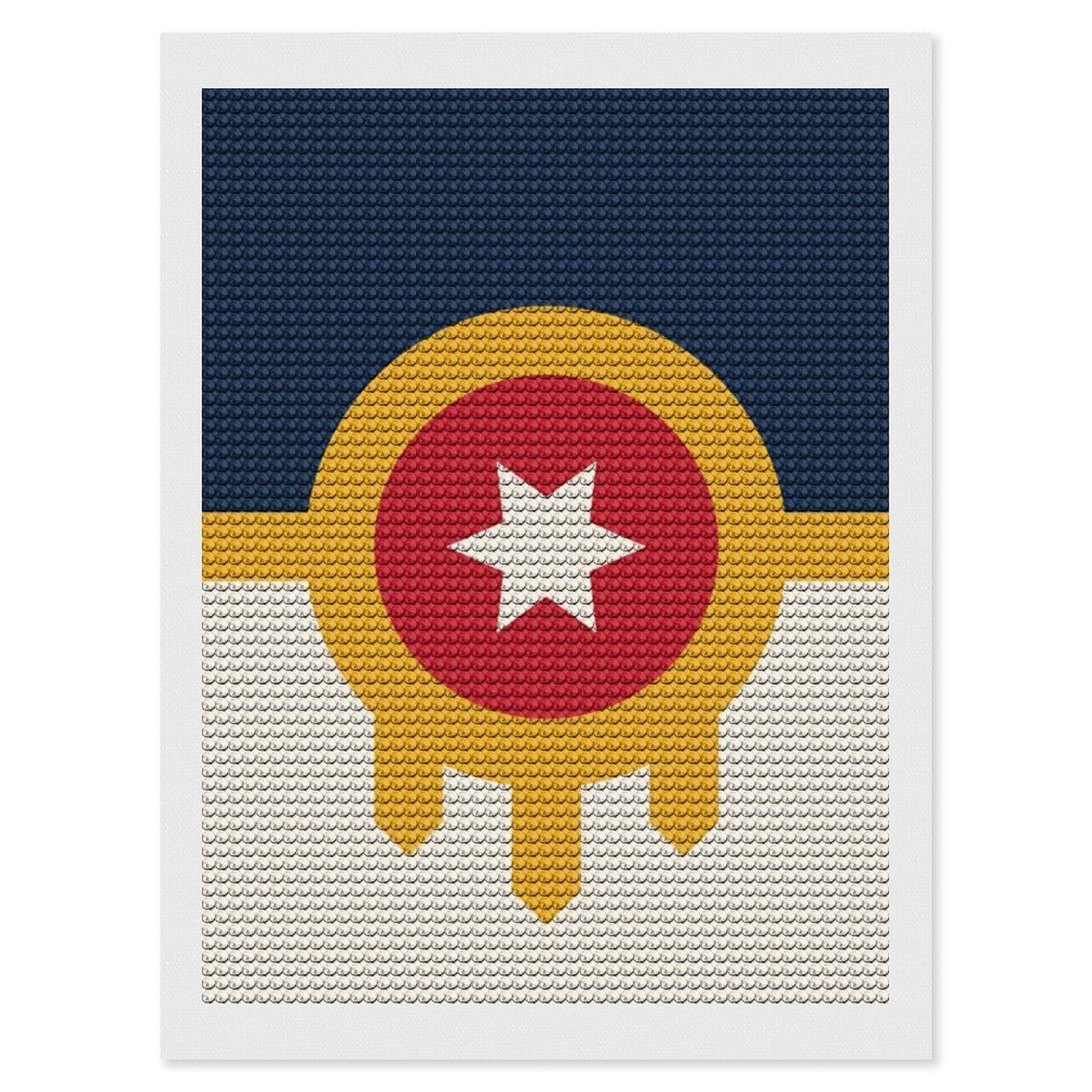 Nclqvjxzkhw Style Tulsa Flag Diamond Art Painting For Adult Round Diamonds Pictures Arts Crafts Home Wall Decor 12"X16"