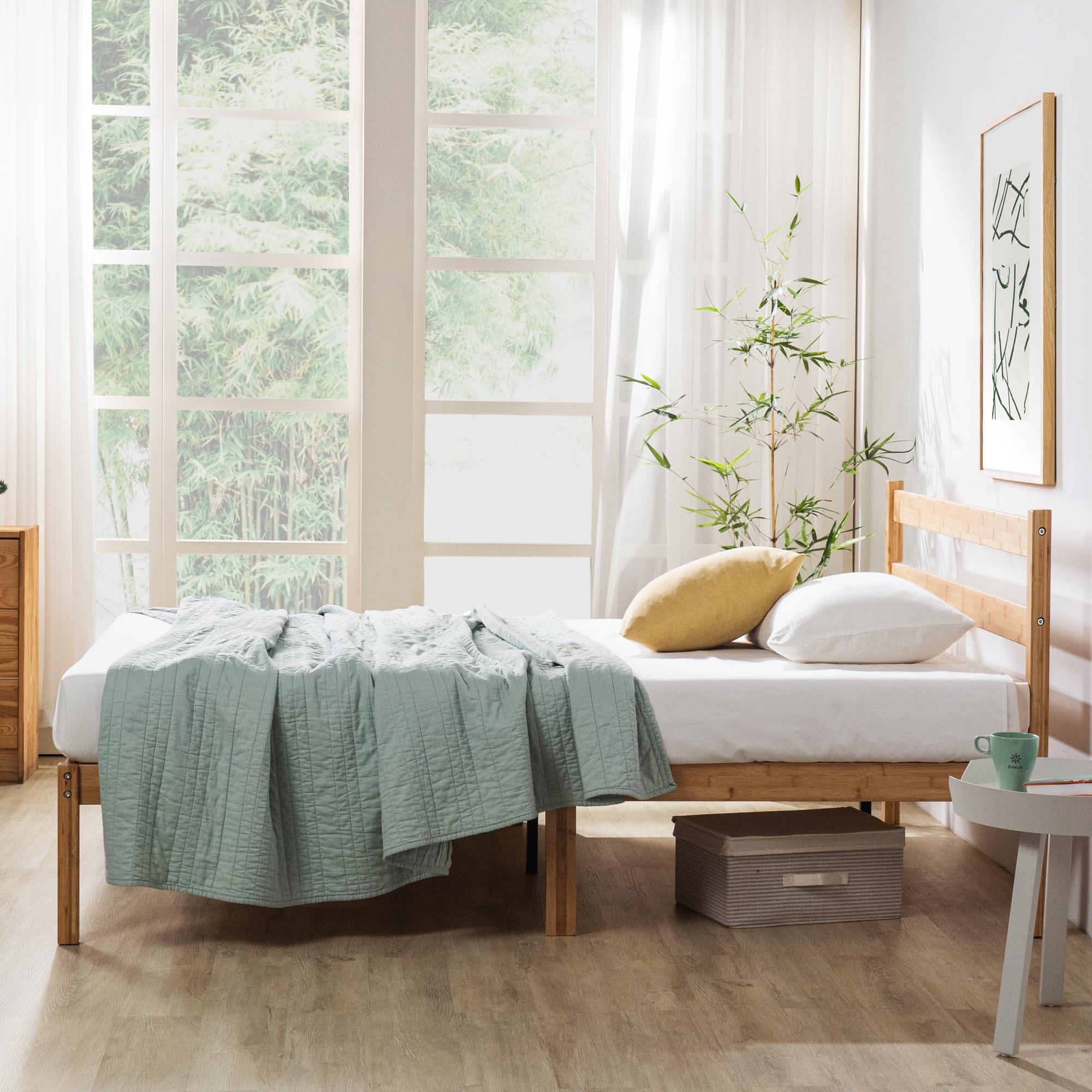 Zinus Sasha Bed 180 X 200 Cm - Height 25 Cm - Padded Platform Bed Frame With Wingback Headboard