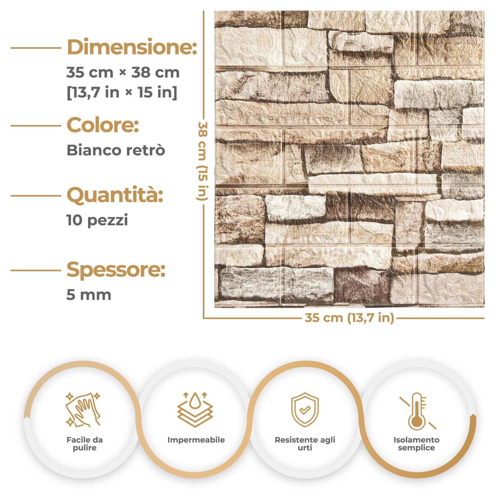 LeapBeast 10PCS 3D Carta da Parati Mattoni,pannelli decorativi 3d per parete,Autoadesiva Wallpaper Brick, Impermeabile Spessore Wallpaper per Cucina Ufficio TV Sfondo (Bianco retrò)