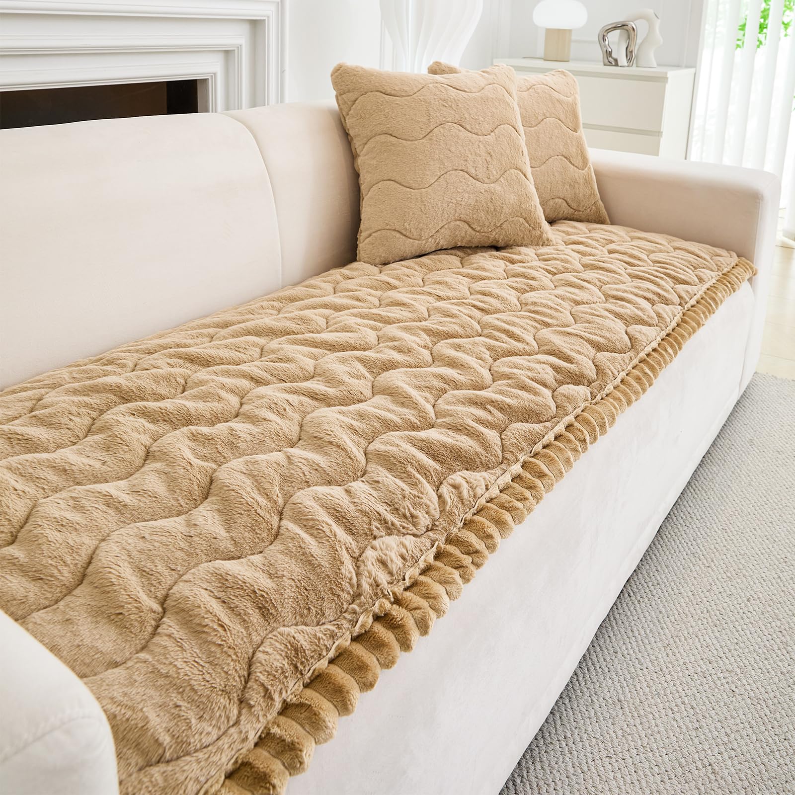 GKXLH Thick Sofa Cover - New Soft Faux Mink Velvet Plush Universal Sofa Covers 2 3 4 Seater, Non-Slip Sofa Slipcovers Washable, Corner Sofa Cover Couch Covers Furniture Protector (Light Coffee 70x150) — image 1