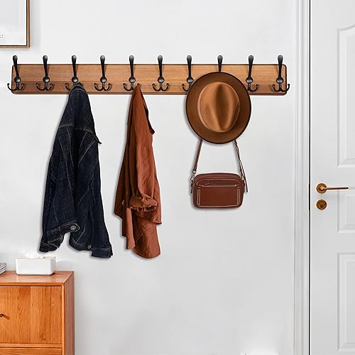 Miniatura 32 de WEBI Perchero de pared, 38 9/16" de largo, 10 ganchos, ganchos grandes para colgar abrigos montados en la pared, perchero de pared, riel de ganchos