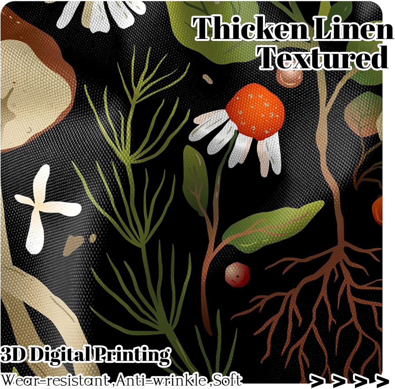 Renaiss 26 x 36 Inch Black Botanical Tier Curtains Small Window Treatment Short Blackout Curtain Rod Pocket Fairy Mushroom Daisy Half Window Curtains for Kitchen Cabinet Basement RV Camper 2 Panels