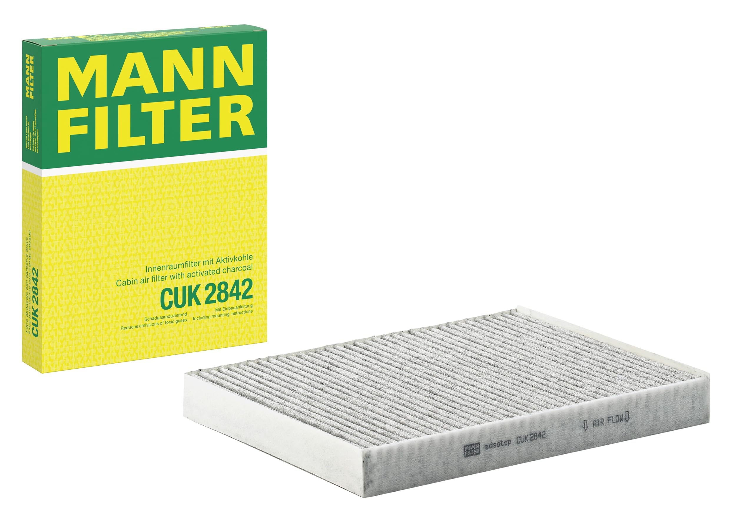 MANN-FILTER CUK 2842 Innenraumfilter/Kabinenluftfilter - Pollenfilter mit Aktivkohle - für Pkw + Transporter