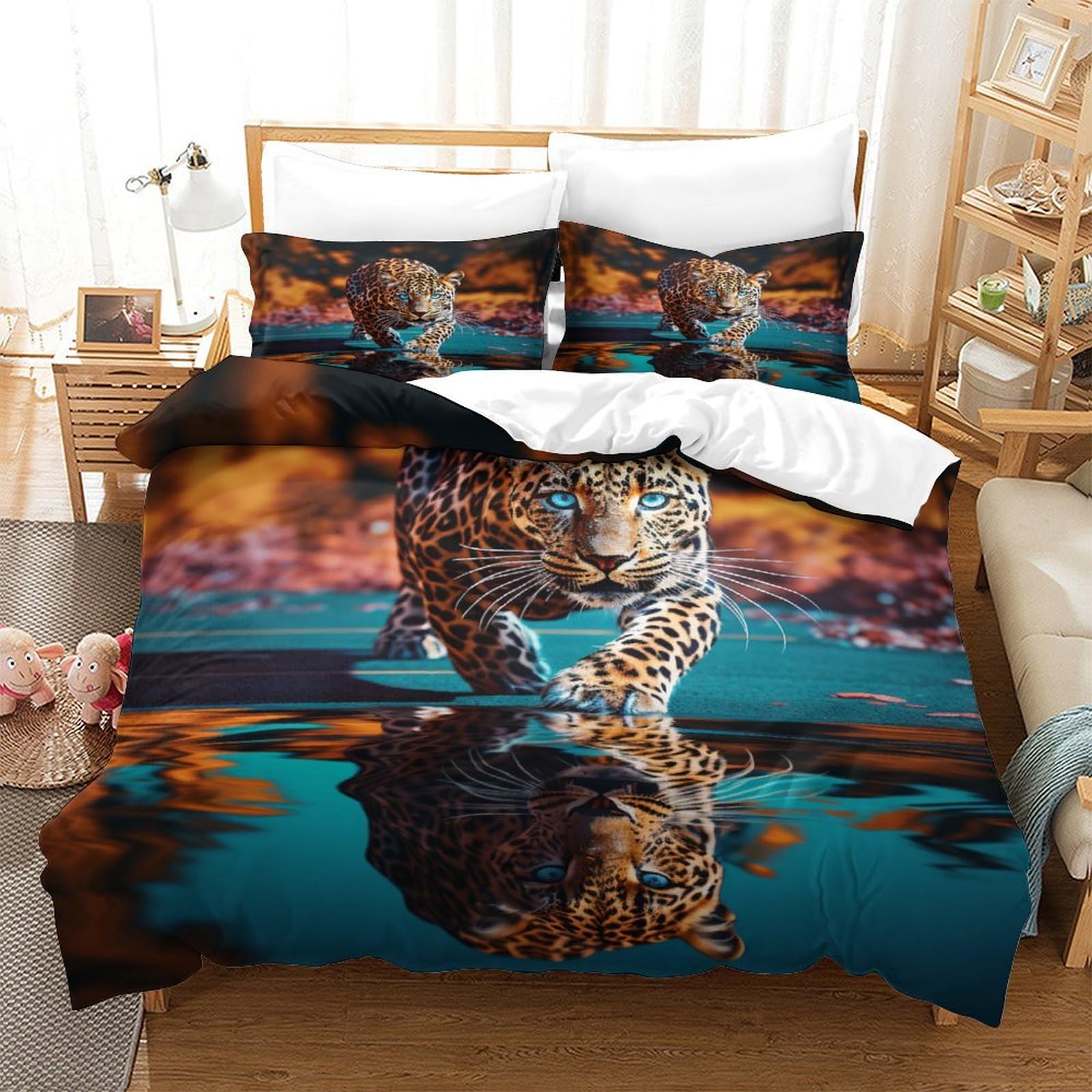 P1S9U7W5Y Wild Leopard 3D Printed Duvet Cover Set 3pcs Microfiber Animal Bedding Set King