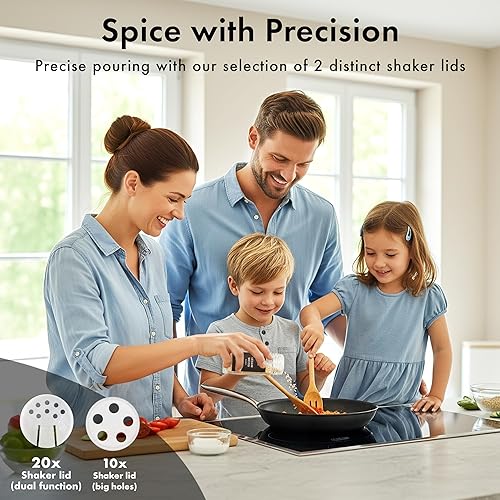 Miniatura 4 de Tarros cuadrados para especias con tapa de madera de bambú (paquete de 24) tarros de especias con inserto de coctelera y 240 etiquetas, recipiente