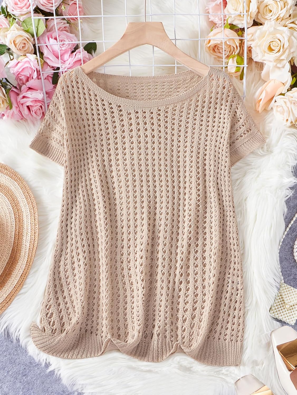 Verdusa Women's Hollow Out Sheer Knit Top Dolman Sleeve Pullover Cover Up - Image 2