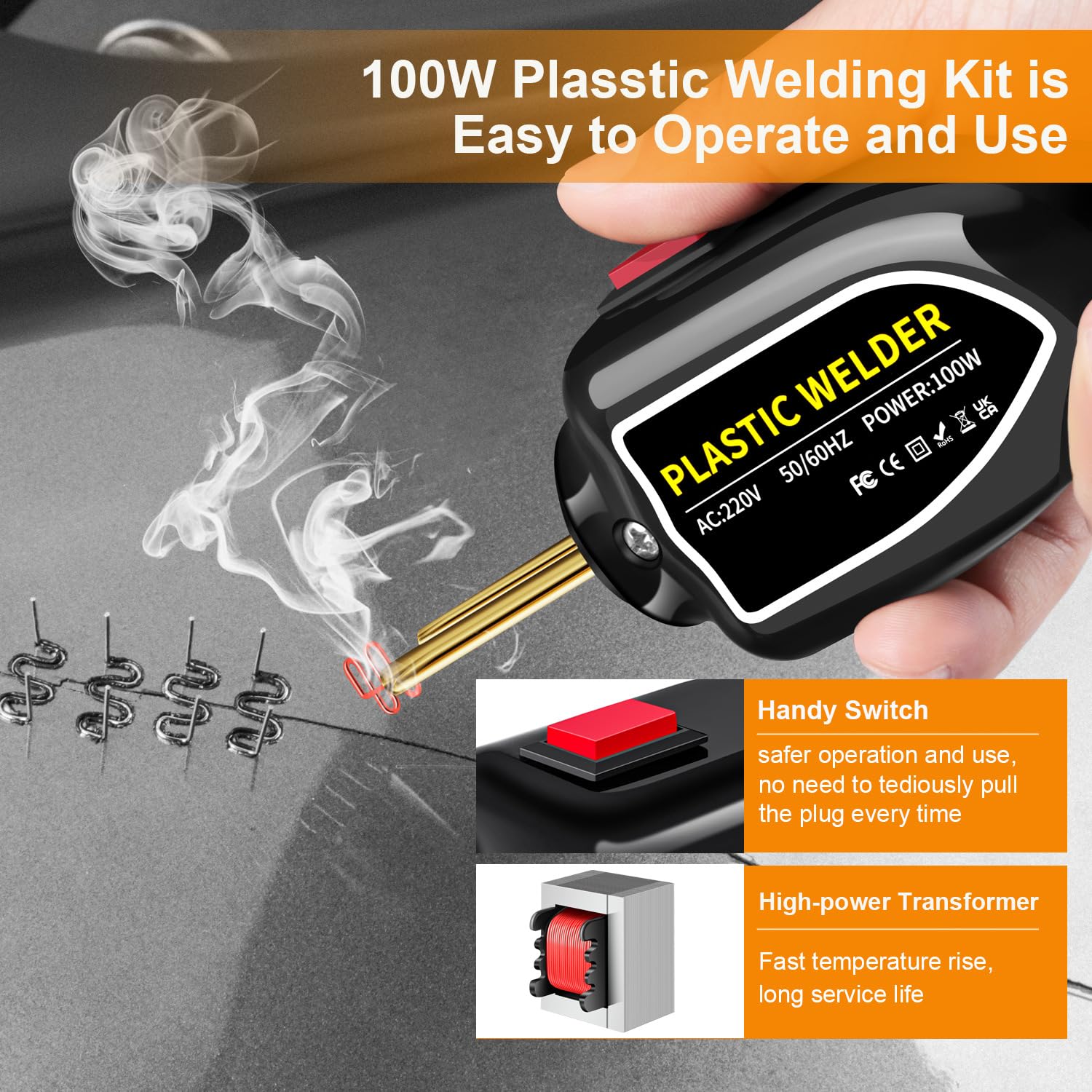 100W kunststoff Schweißen Maschine, Auto Stoßstange Reparatur Set, Heißhefter mit 200PCS Schweißnagel, Flach/Außenecke/Innenecke/Wellenklammern, Kunststoff Schweißgerät für Reparatur Auto Stoßstange