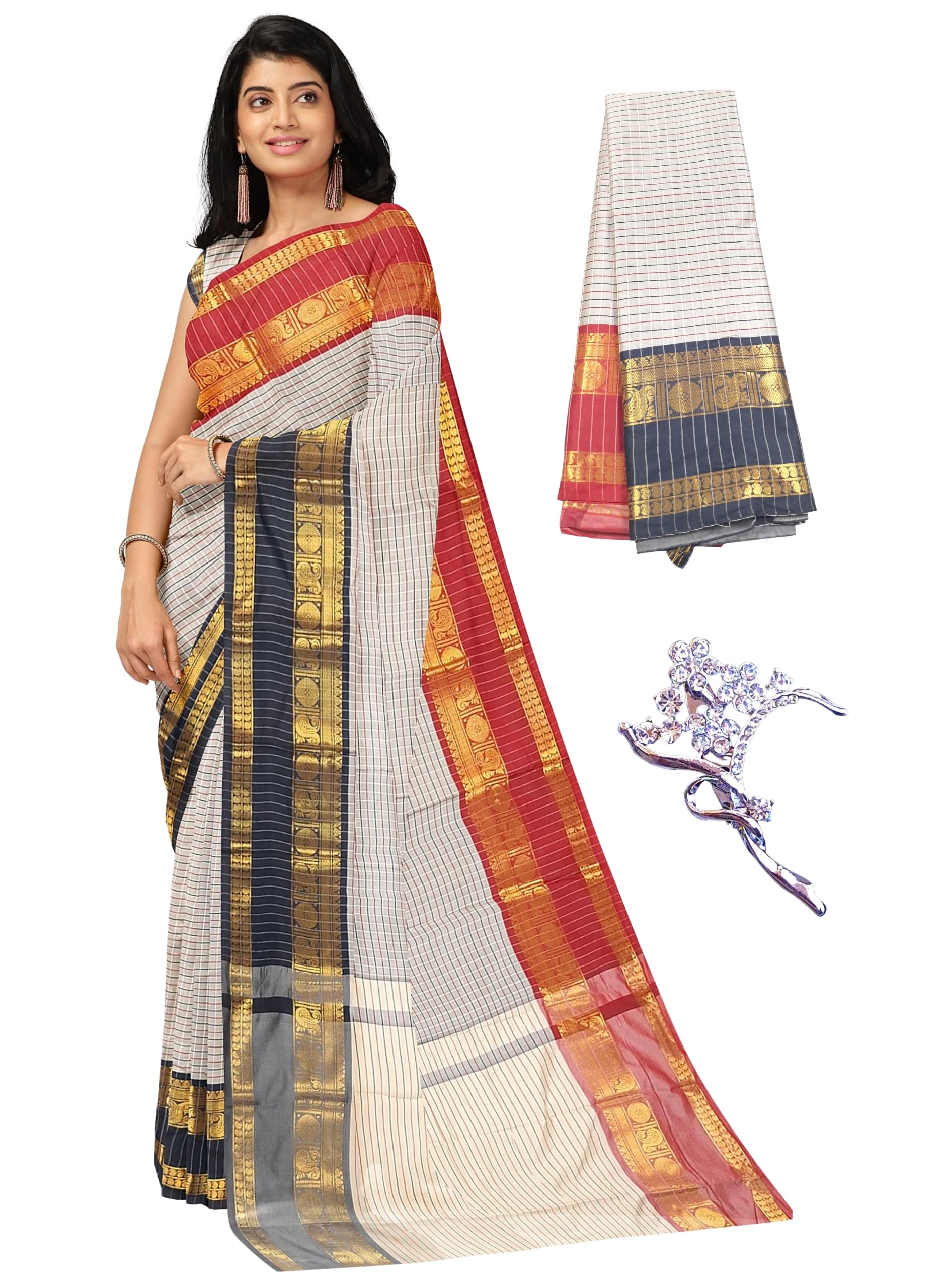 Women's Kanchi Silk Ganga Yamuna Border Saree with Blouse-image-7